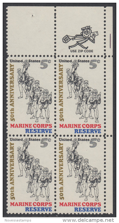 !a! USA Sc# 1315 MNH ZIP-BLOCK From Upper Right Corner - Marine Corps Reserve - Nuovi