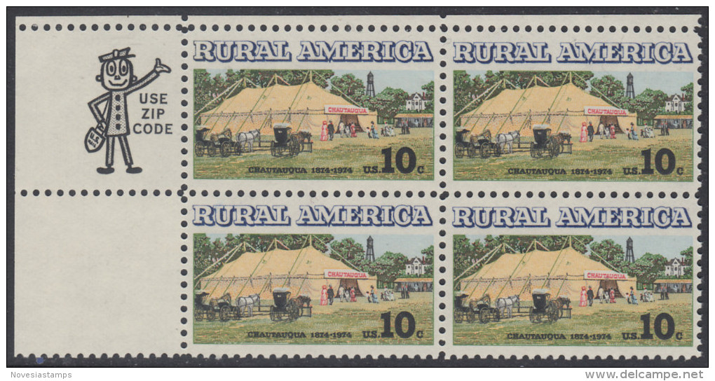 !a! USA Sc# 1505 MNH ZIP-BLOCK From Upper Left Corner (a1) - Chautauqua Tent And Buggies - Unused Stamps