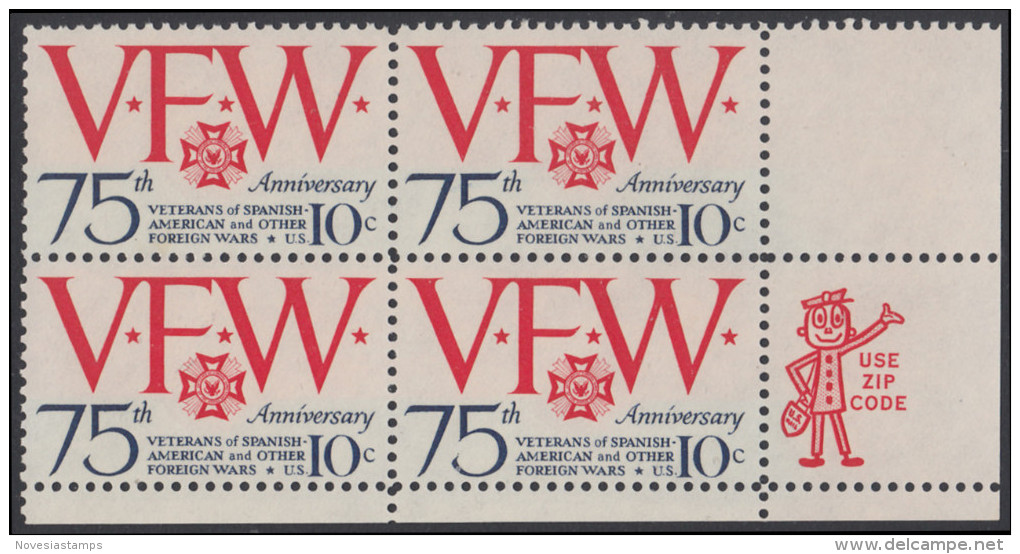 !a! USA Sc# 1525 MNH ZIP-BLOCK(LR) - Veterans Of Foreign Wars - Nuovi