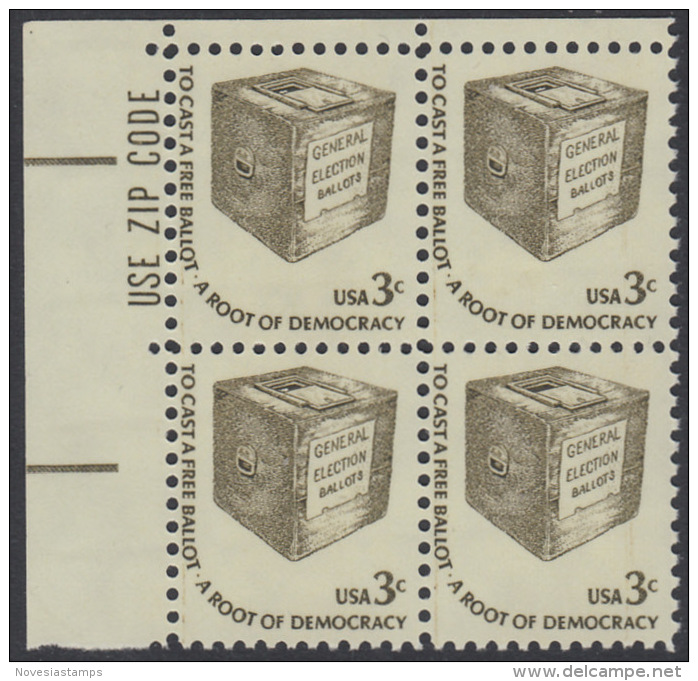 !a! USA Sc# 1584 MNH ZIP-BLOCK (UL) - Americana Issue: Early Ballot Box - Nuevos