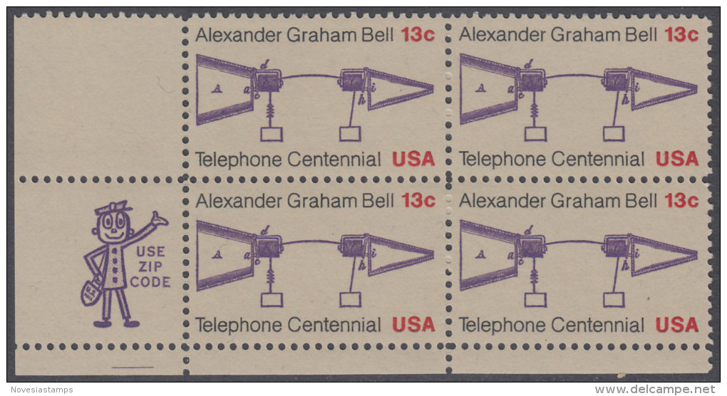 !a! USA Sc# 1683 MNH ZIP-BLOCK (LL) - Telephone Centennial - Nuevos