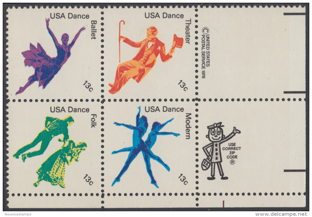 !a! USA Sc# 1749-1752 MNH ZIP-BLOCK (LR) - American Dance - Nuevos