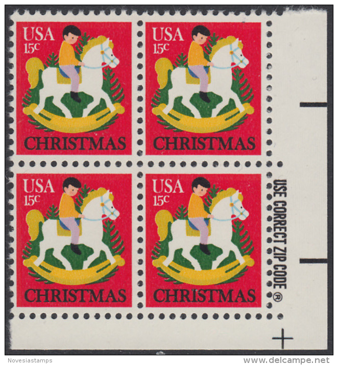 !a! USA Sc# 1769 MNH ZIP-BLOCK (LR) - Christmas: Child On Hobby Horse - Unused Stamps