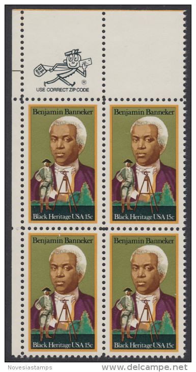 !a! USA Sc# 1804 MNH ZIP-BLOCK (UL) - Black Heritage: Benjamin Banneker - Unused Stamps