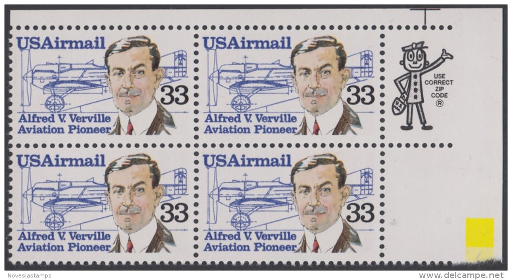 !a! USA Sc# C113 MNH ZIP-BLOCK (UR) - Alfred V. Verville - 3b. 1961-... Ungebraucht