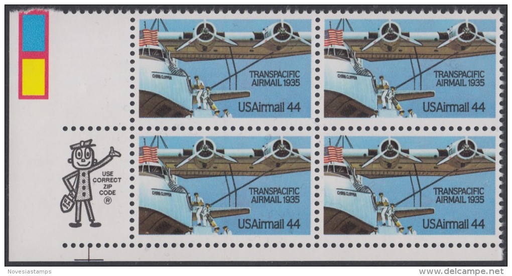 !a! USA Sc# C115 MNH ZIP-BLOCK (LL) - Transpacific Airmail: 50th Anniv. - 3b. 1961-... Ungebraucht