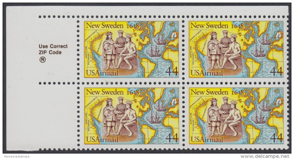 !a! USA Sc# C117 MNH ZIP-BLOCK (UL) - Settling Of New Sweden - 3b. 1961-... Ungebraucht