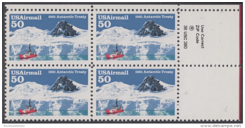 !a! USA Sc# C130 MNH ZIP-BLOCK (UR) - Antarctic Treaty - 3b. 1961-... Nuovi