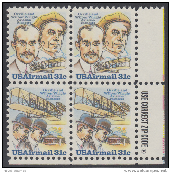 !a! USA Sc# C091-C092 MNH ZIP-BLOCK (LR) - Wright Brothers - 3b. 1961-... Ungebraucht