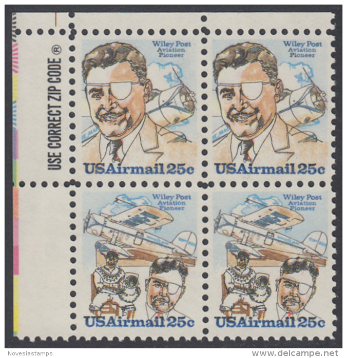 !a! USA Sc# C095-C096 MNH ZIP-BLOCK (UL) - Wiley Post - 3b. 1961-... Ungebraucht