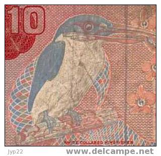 RARE Billet Singapour Sngapore 10 Ten Dollars C/67 490994 - Oiseau Bird White Collared Kingfisher - Singapour