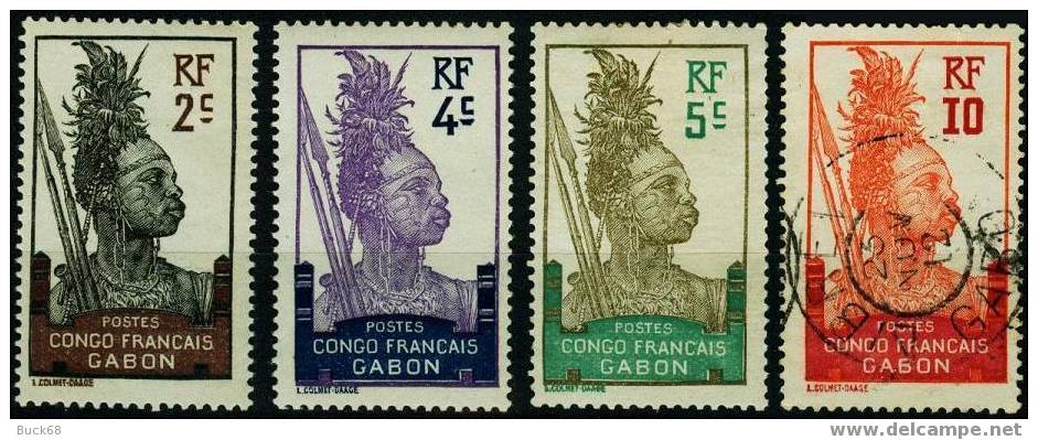 GABON  34 35 36 * MLH + 37 (o) Guerrier (CV 18,50 €) - Unused Stamps