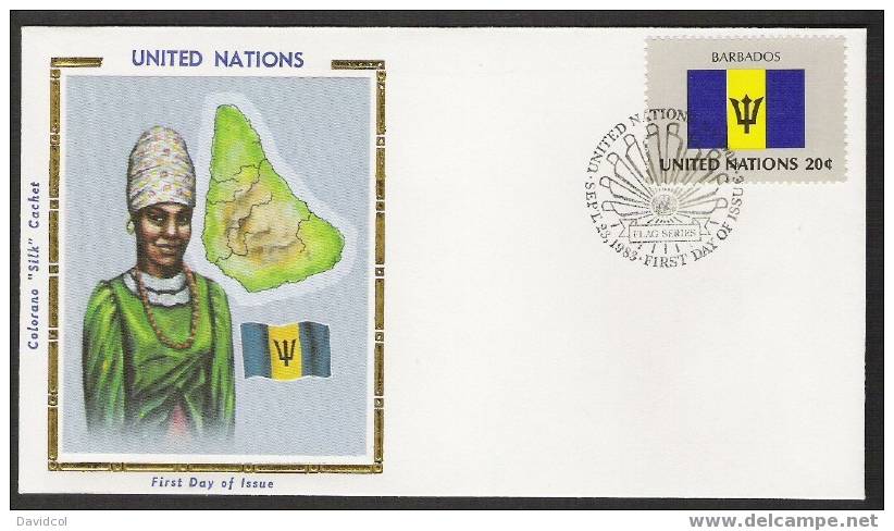 S845.-. 1983.-. U.N. / O.N.U - SILK COVER-  BARBADOS  FLAG- BEAUTIFUL COVER. - Enveloppes