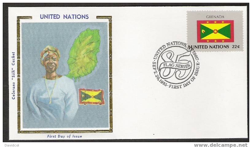 S853.-. 1985 .-. U.N. / O.N.U - SILK COVER-  GRENADA  FLAG- BEAUTIFUL COVER. - Covers