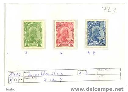 Liechtenstein Mi.N° 1/3 */** 1 + 2 = *, 3  = **, X Oder Y, Michelwert 170 Euro Gilt Für * - Unused Stamps