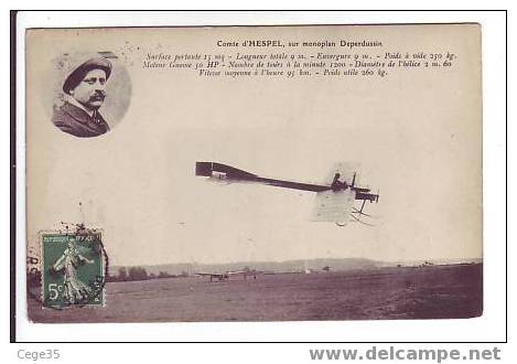 Comte D'Hespel Sur Monoplan Deperdussin - Airmen, Fliers