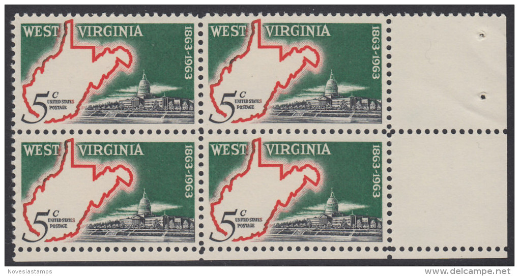 !a! USA Sc# 1232 MNH BLOCK From Lower Right Corner - West Virginia - Unused Stamps