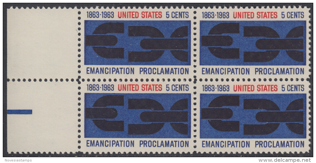 !a! USA Sc# 1233 MNH BLOCK W/ Left Margins - Emancipation Procl. - Unused Stamps