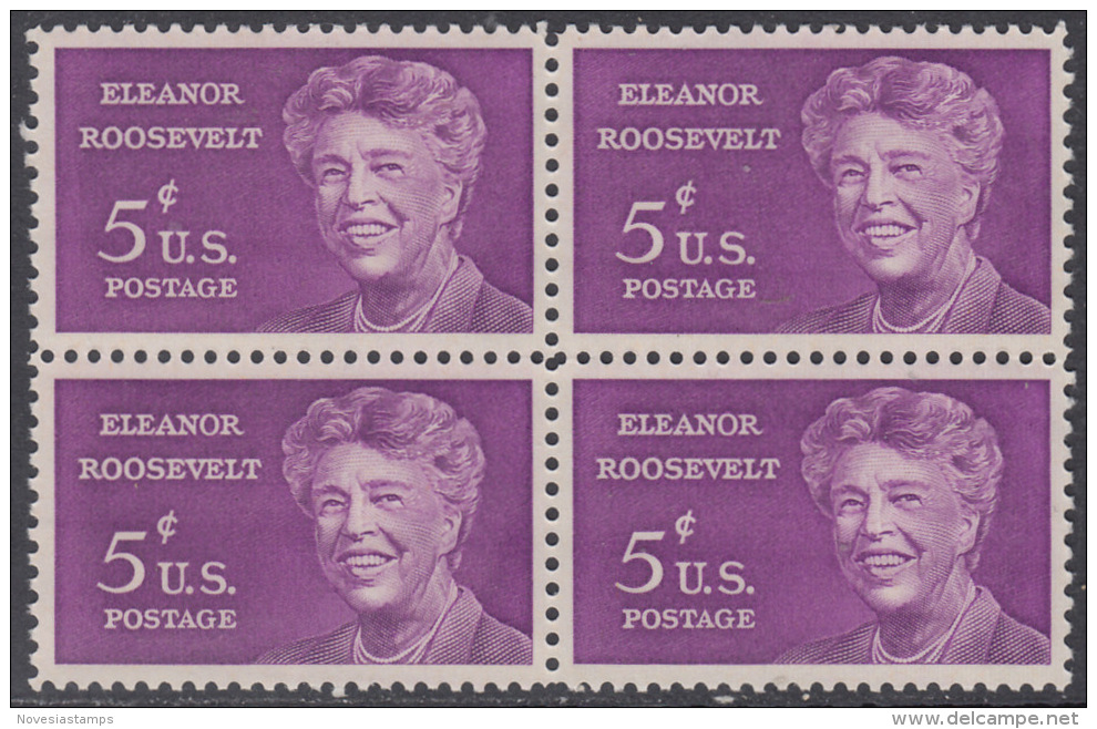 !a! USA Sc# 1236 MNH BLOCK - Eleanor Roosevelt - Nuovi