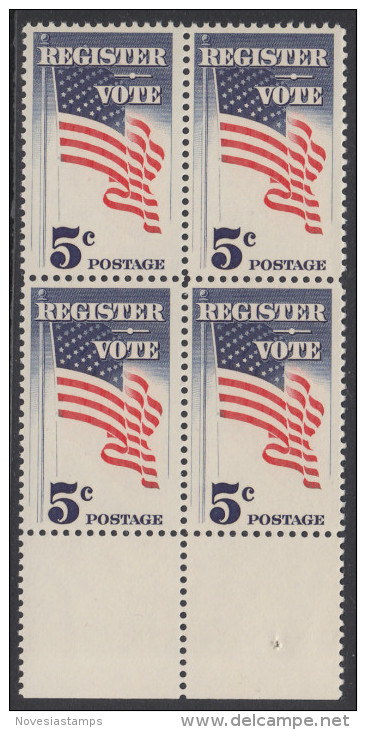 !a! USA Sc# 1249 MNH BLOCK W/ Bottom Margins - Register And Vote - Ongebruikt