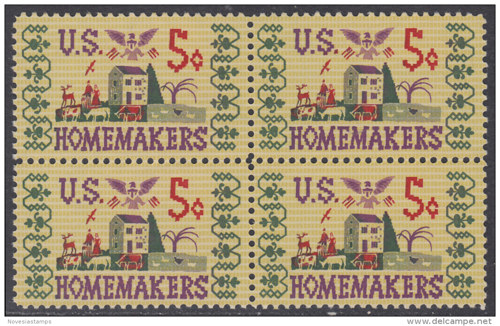 !a! USA Sc# 1253 MNH BLOCK - Homemakers - Ongebruikt