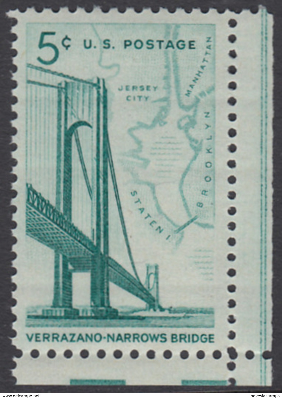 !a! USA Sc# 1258 MNH SINGLE From Lower Right Corner - Verrazano-Narrows Bridge - Nuovi