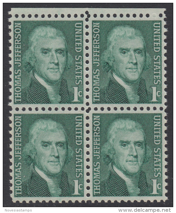 !a! USA Sc# 1278 MNH BLOCK W/ Top Margin - Thomas Jefferson - Unused Stamps