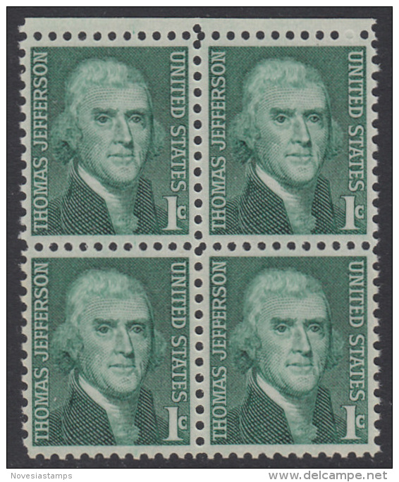 !a! USA Sc# 1278 MNH BLOCK W/ Top Margin - Thomas Jefferson - Nuovi