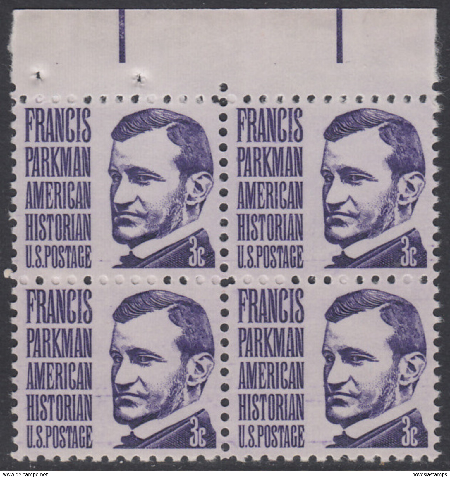 !a! USA Sc# 1281 MNH BLOCK W/ Top Margins - Francis Parkman - Unused Stamps