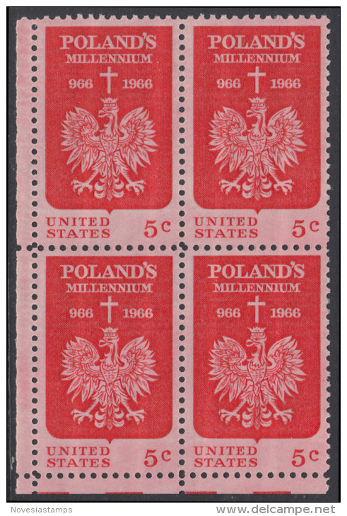 !a! USA Sc# 1313 MNH BLOCK From Lower Left Corner - Polish Millenium - Nuovi