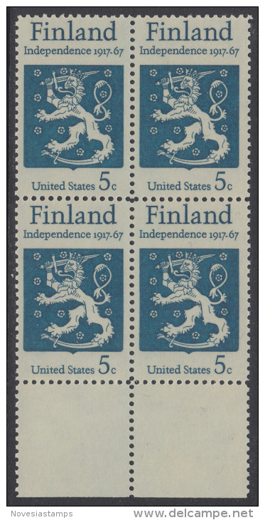 !a! USA Sc# 1334 MNH BLOCK W/ Bottom Margins (a1) - Finnish Independence - Nuevos