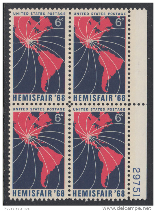 !a! USA Sc# 1340 MNH BLOCK W/ Right Margins & Plate-# (R/29751) - Ungebraucht