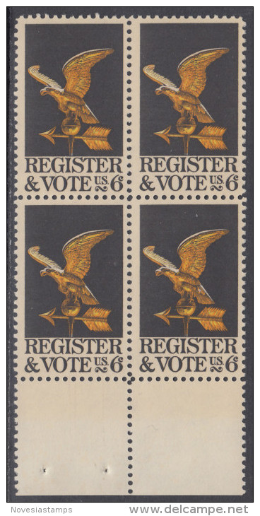 !a! USA Sc# 1344 MNH BLOCK W/ Bottom Margins -Register And Vote - Ungebraucht