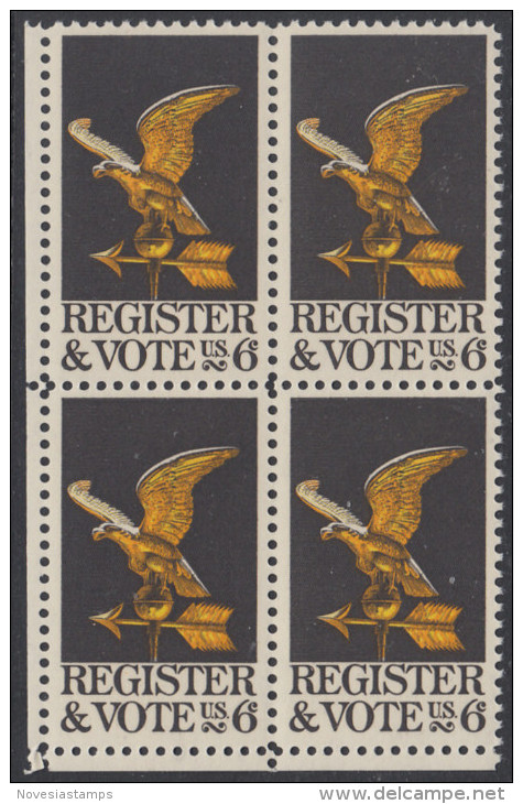 !a! USA Sc# 1344 MNH BLOCK From Lower Left Corner (Gum Slightly Damaged) - Register And Vote - Unused Stamps