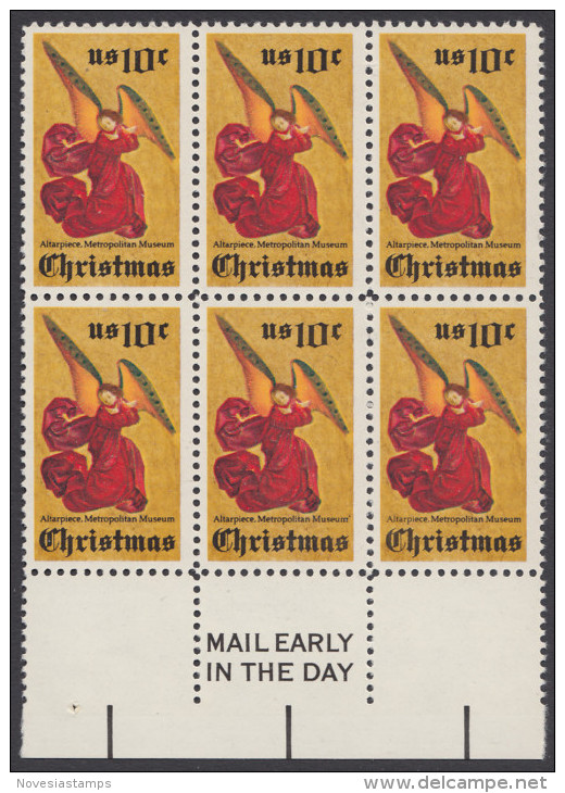 !a! USA Sc# 1550 MNH BLOCK(6) W/ Bottom Margin & MailEarly - Christmas: Angel - Unused Stamps