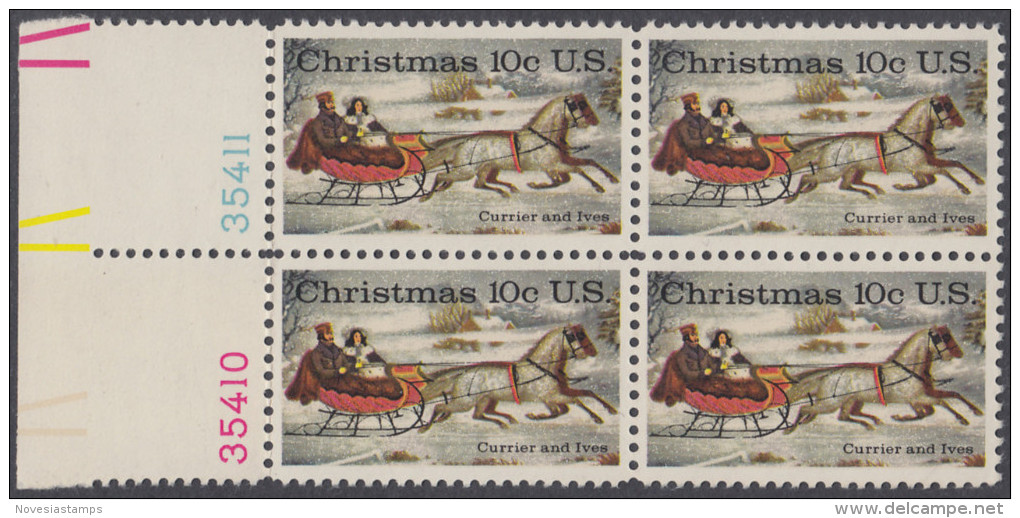 !a! USA Sc# 1551 MNH BLOCK W/ Left Margins & Plate-# (L/35410) - The Road Winter - Ungebraucht