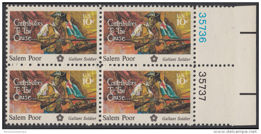 !a! USA Sc# 1560 MNH BLOCK W/ Right Margins & Plate-# (R/35736) - Salem Poor - Unused Stamps