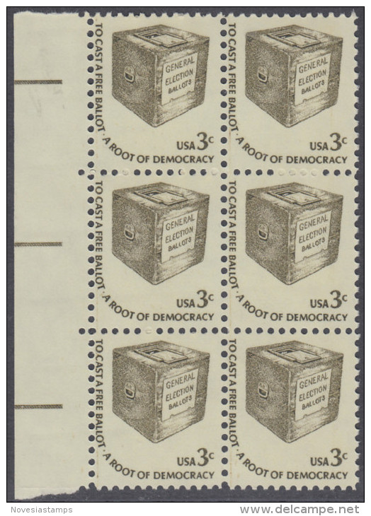 !a! USA Sc# 1584 MNH Vert.BLOCK(6) W/ Left Margins - Early Ballot Box - Unused Stamps