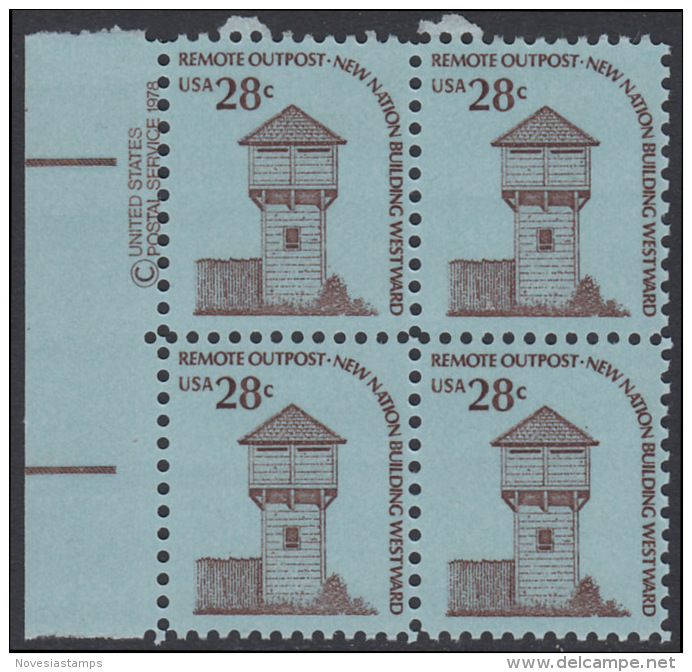 !a! USA Sc# 1604 MNH BLOCK W/ Left Margins & Copyright Symbol - Fort Nisqually - Ungebraucht