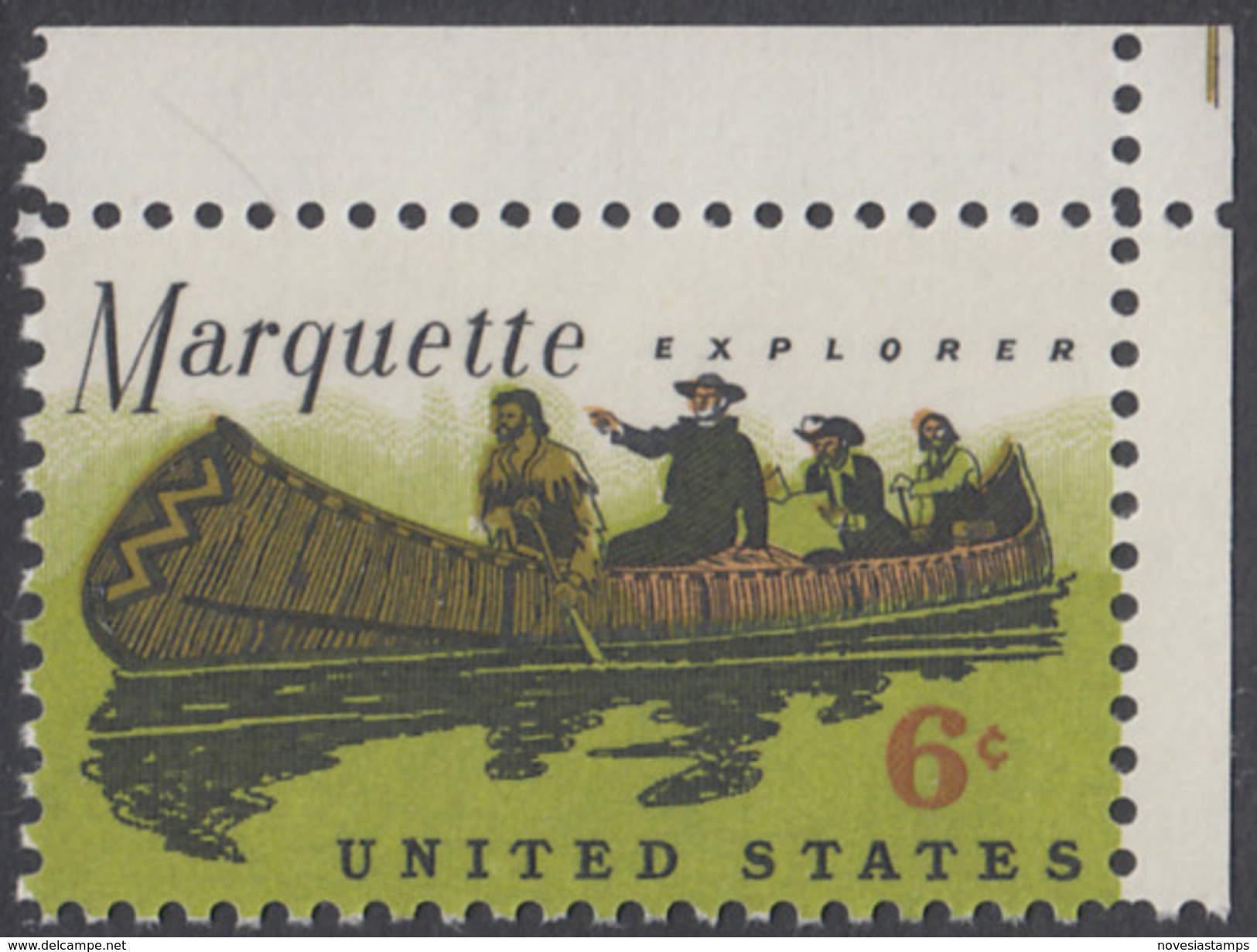 !a! USA Sc# 1356 MNH SINGLE From Upper Right Corner - Father Marquette - Nuevos