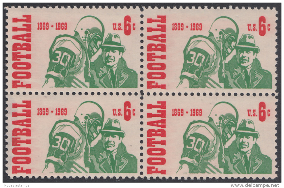 !a! USA Sc# 1382 MNH BLOCK (Gum Slightly Damaged) - Intercollegiate Football - Ongebruikt