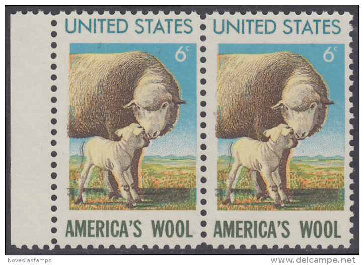 !a! USA Sc# 1423 MNH Horiz.PAIR W/ Left Margin - American Wool Industry - Unused Stamps