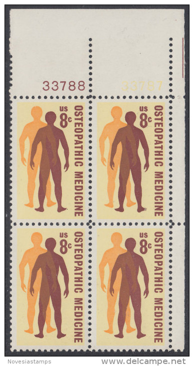 !a! USA Sc# 1469 MNH BLOCK From Upper Right Corner W/plate-# (UR/33787) - Osteopathic Medicin - Unused Stamps