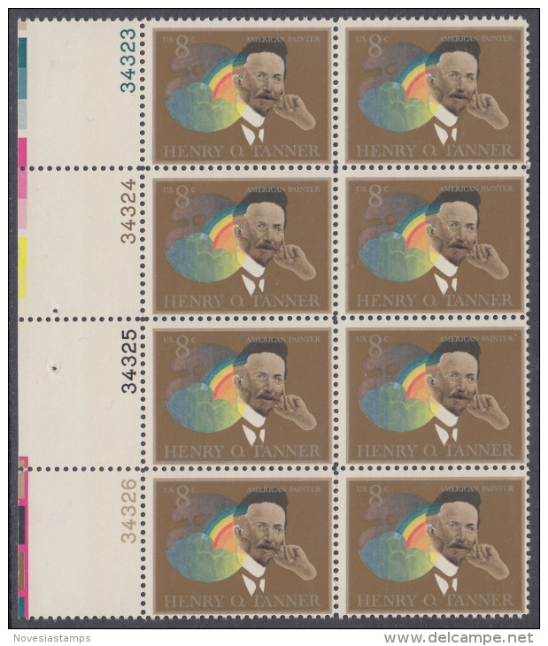 !a! USA Sc# 1486 MNH BLOCK(8) From Lower Left Corner & W/ Plate-# (LL/34326) - Henry O. Tanner - Unused Stamps