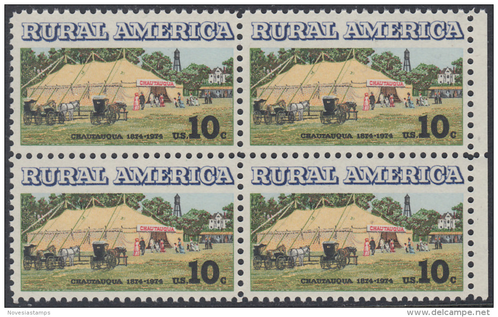 !a! USA Sc# 1505 MNH BLOCK W/ Right Margins (a1) - Chautauqua Tent - Unused Stamps
