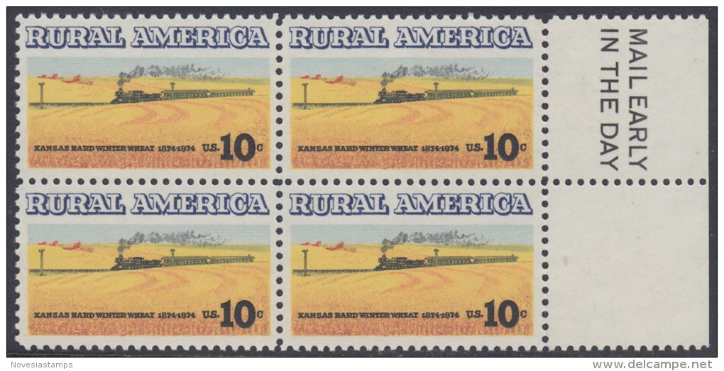 !a! USA Sc# 1506 MNH BLOCK W/ Right Margins & MailEarly - Wheat Fields - Ungebraucht