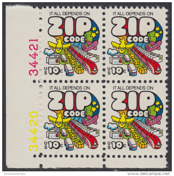 !a! USA Sc# 1511 MNH BLOCK From Lower Left Corner W/plate-# (LL/34420) - Zip Code - Unused Stamps