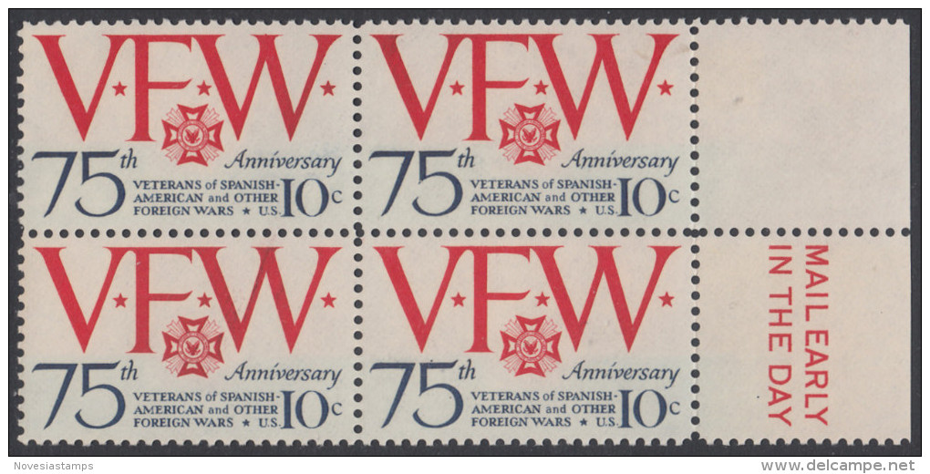 !a! USA Sc# 1525 MNH BLOCK W/ Right Margins & MailEarly - Veterans Of Foreign Wars - Ungebraucht