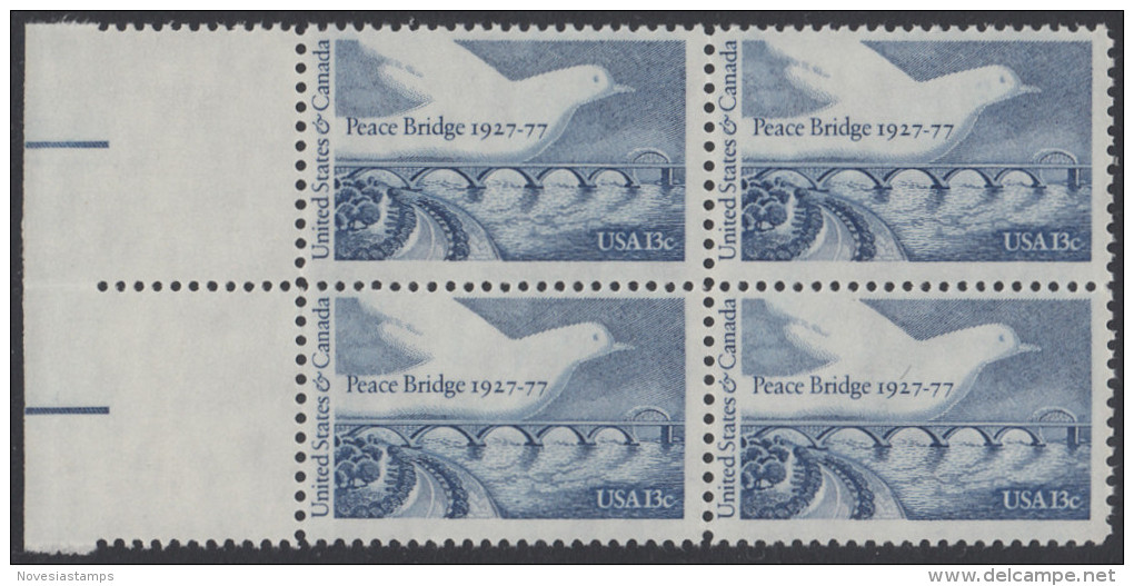 !a! USA Sc# 1721 MNH BLOCK W/ Left Margins - Peace Bridge - Unused Stamps
