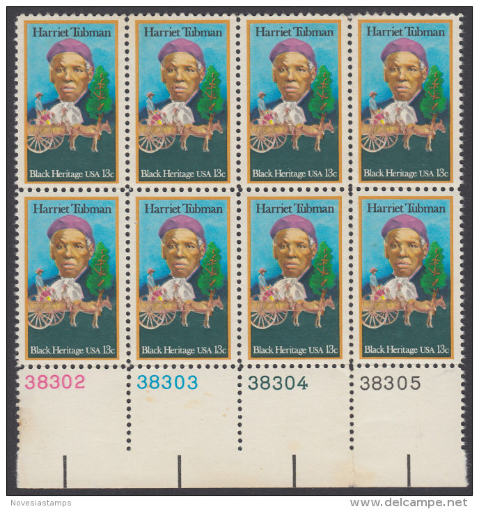 !a! USA Sc# 1744 MNH Horiz.BLOCK(8) W/ Bottom Margins & Plate-# - Harriet Tubman - Unused Stamps